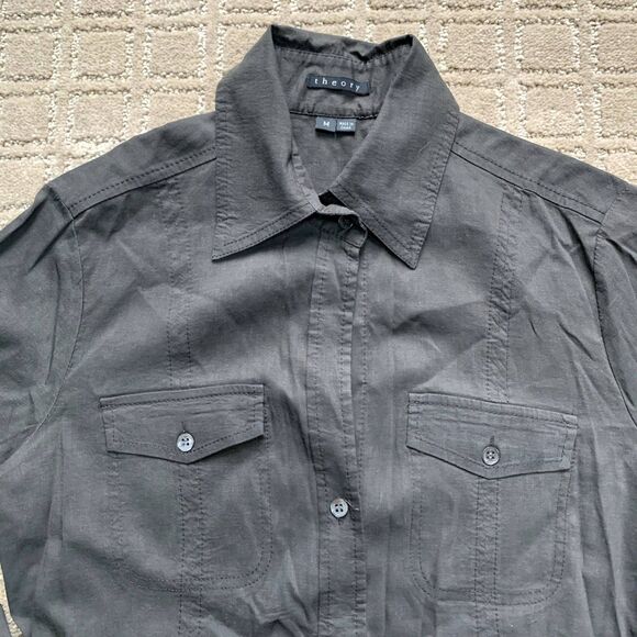 Theory Linen Blend Collared Button Up & Wide Leg Pants Set Y2K - Picture 3 of 16